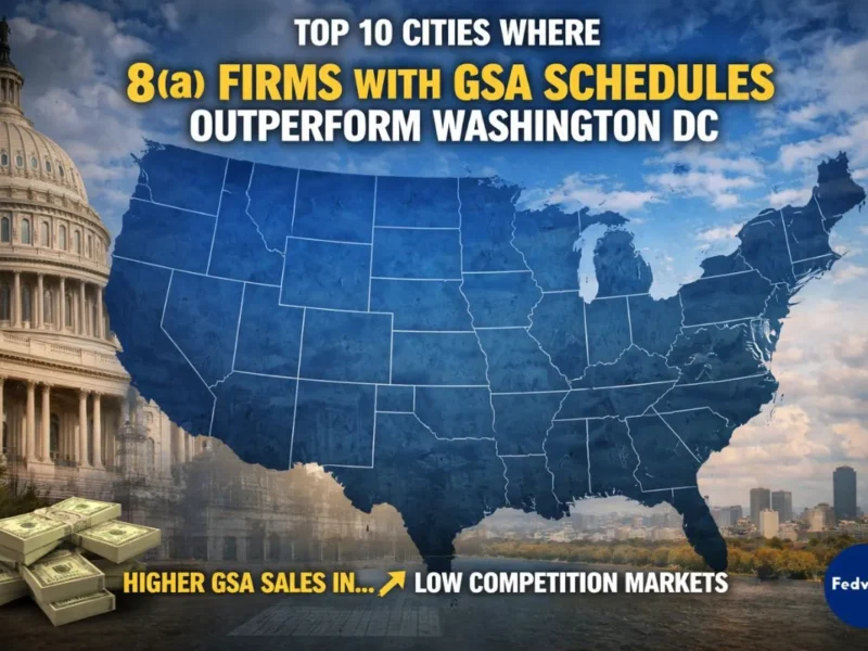 Infographic showing top 10 Cities Where 8(a) GSA Schedule Firms Outperform