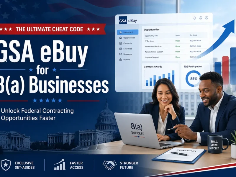 GSA eBuy for 8(a) businesses dashboard showing federal contracting opportunities and growth strategy