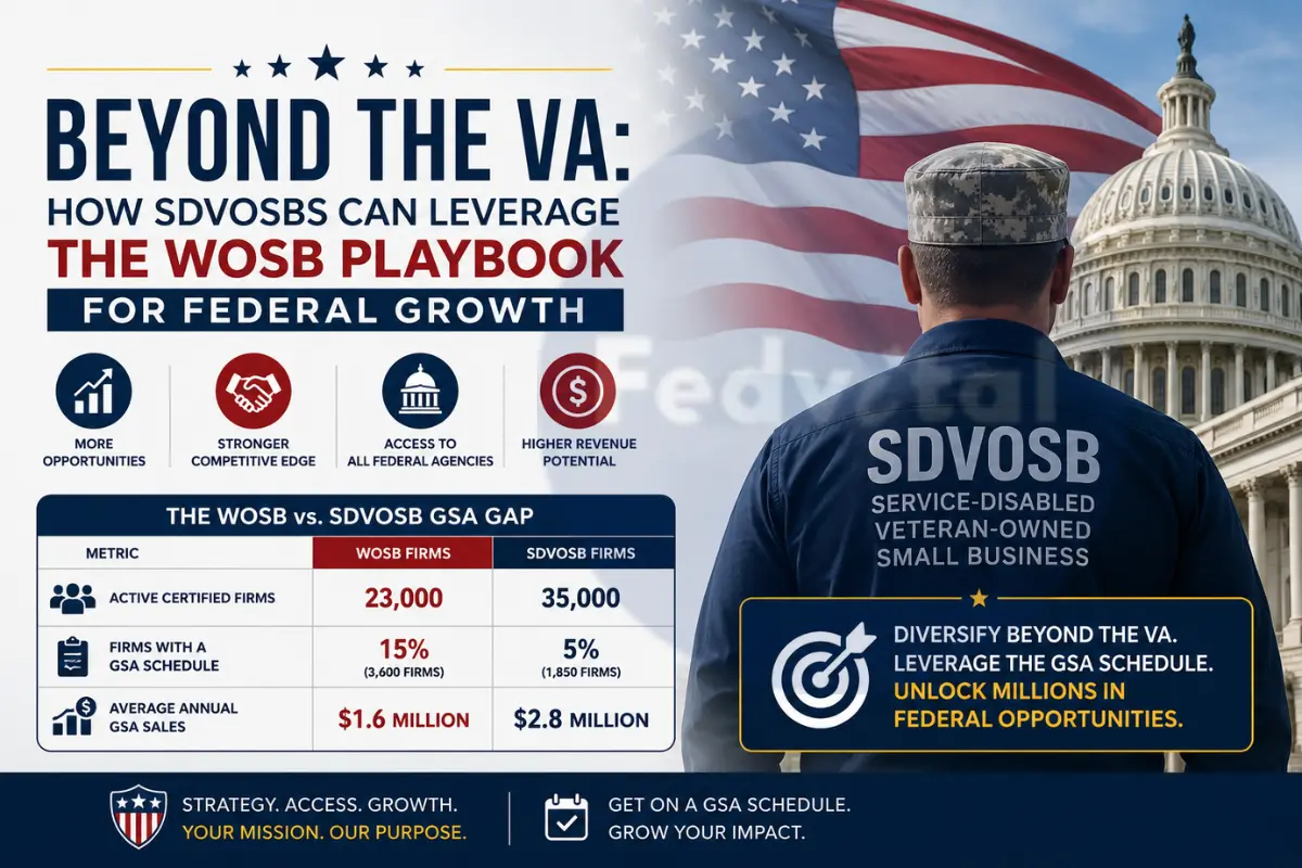 SDVOSB GSA Schedule comparison infographic highlighting federal growth opportunities.
