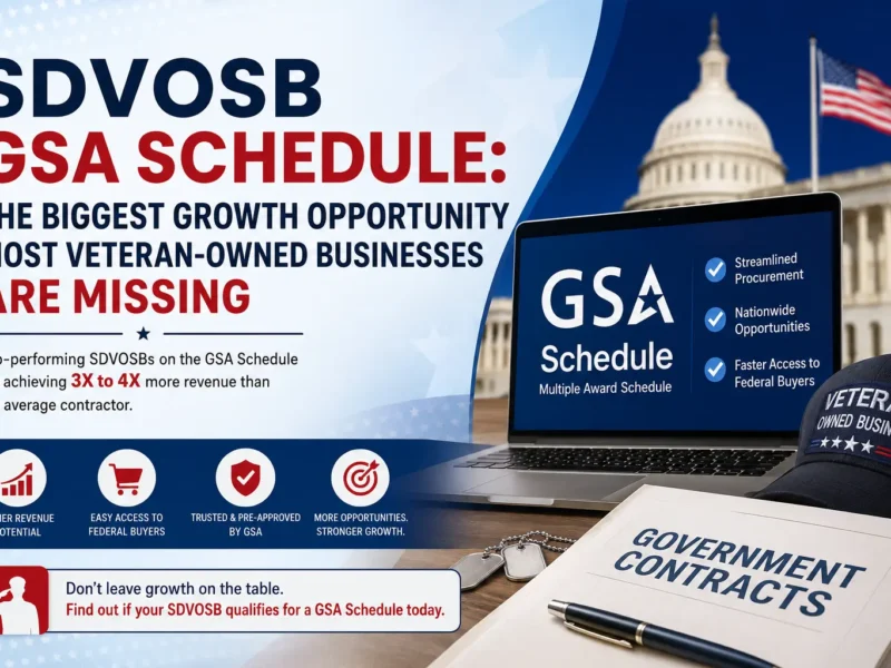 SDVOSB GSA Schedule growth opportunities for veteran-owned businesses with federal government contracting and procurement illustration