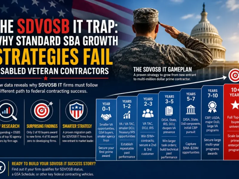 SDVOSB IT contracting growth strategy showing the path from new entrant to established federal prime contractor