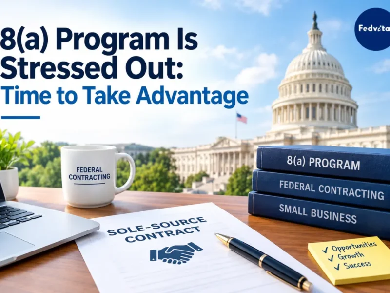 8(a) program and federal contracting with 8(a) sole-source contracts document and the U.S. Capitol in the background.